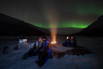 campfire with Aurora borealis