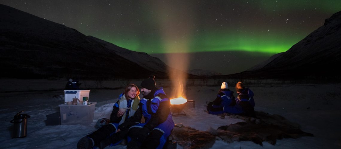 campfire with Aurora borealis